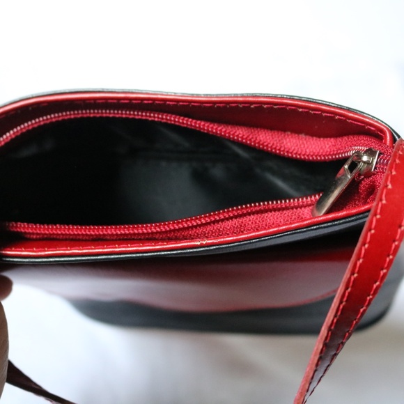 Vera Pelle Black & Red Leather Crossbody Purse Made in Italy Travel - Picture 6 of 8